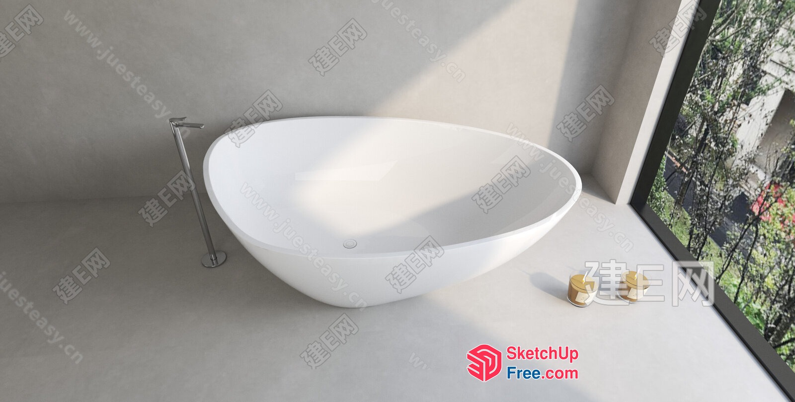 Sleek And Modern Bathtub With Faucet And Window 3D SketchUp File