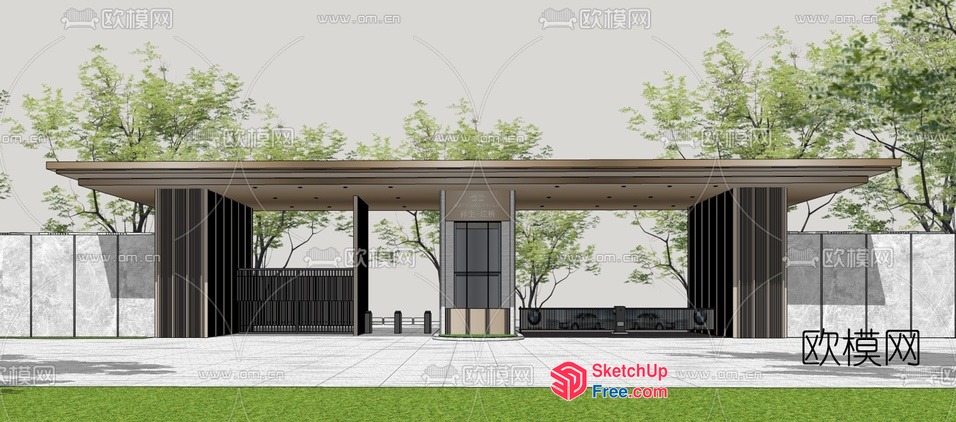 Entrance With Roofed Overhang And Pillars 3D SketchUp File