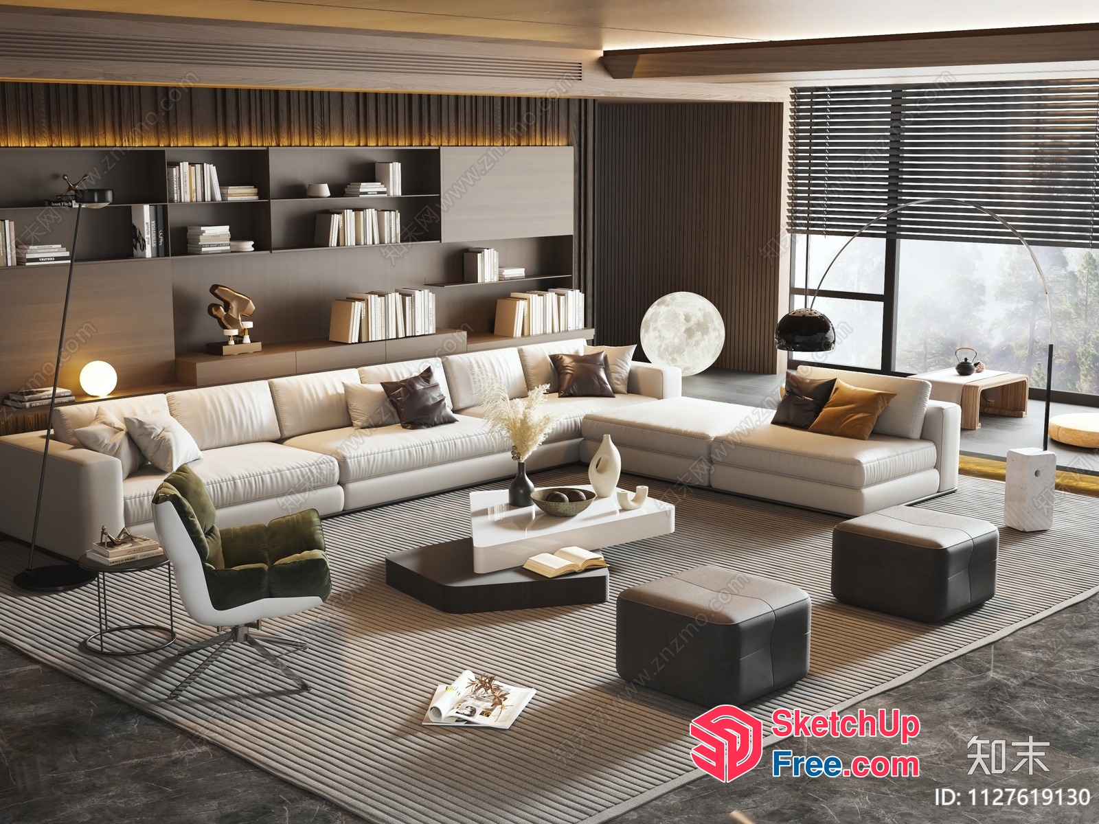 Modern Minimalist Living Room Design With White And Brown Tones 3D SketchUp File