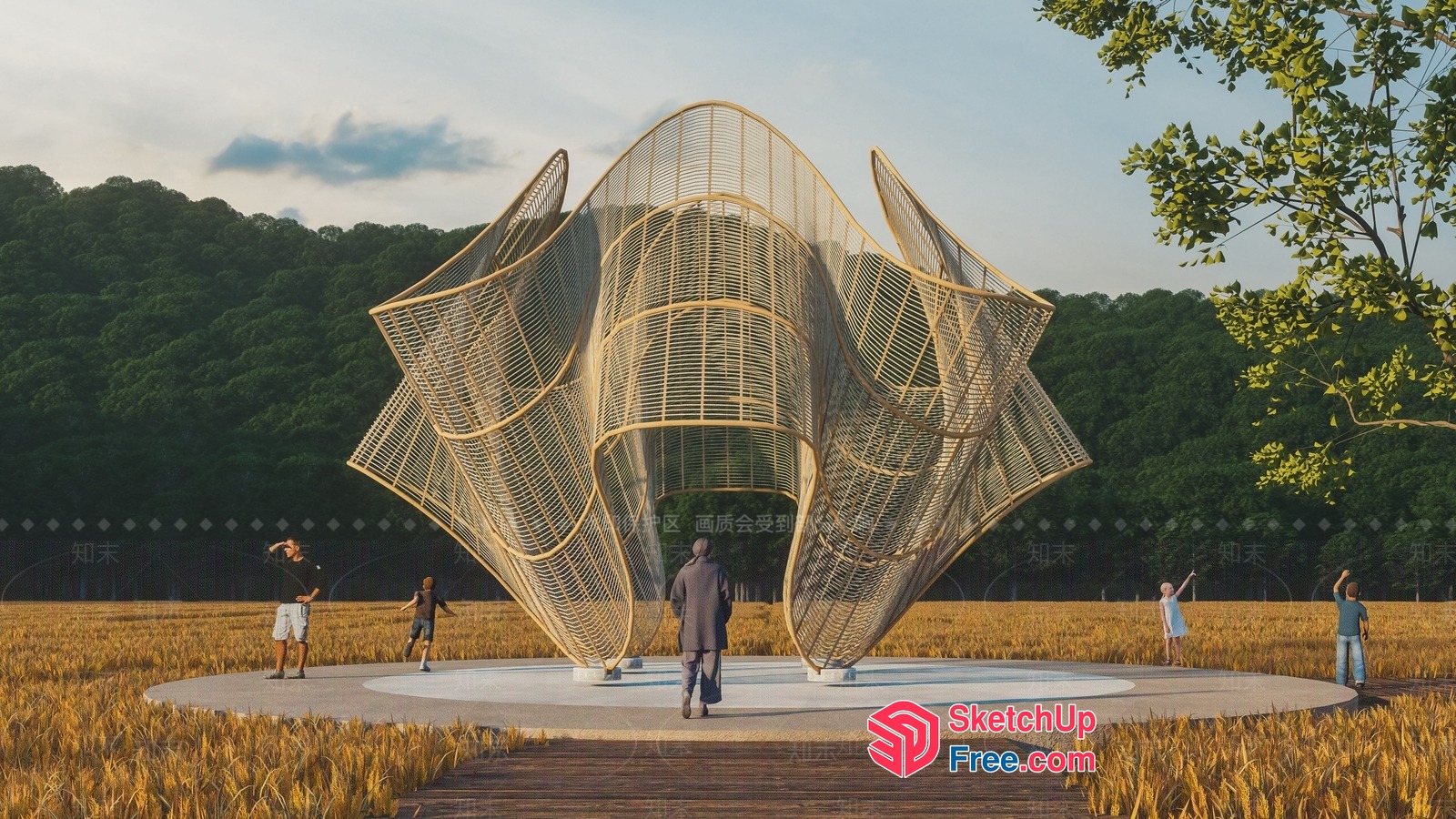 Large Outdoor Art Installation With Unique Bamboo Structure 3D SketchUp File