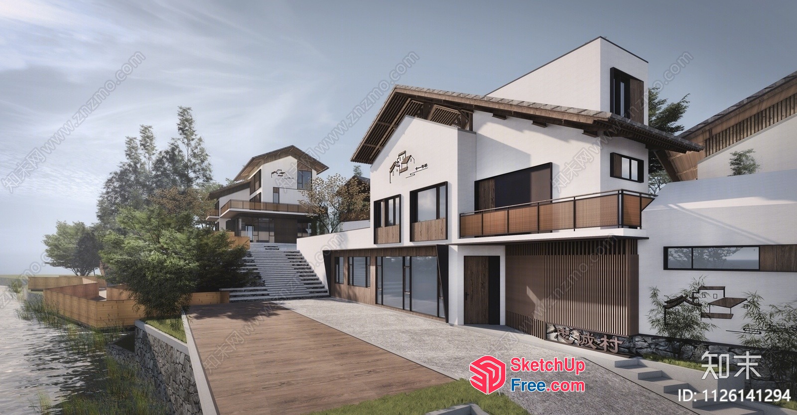 Modern Japanese Style Villa With Elegant Balcony And Staircase 3D SketchUp File