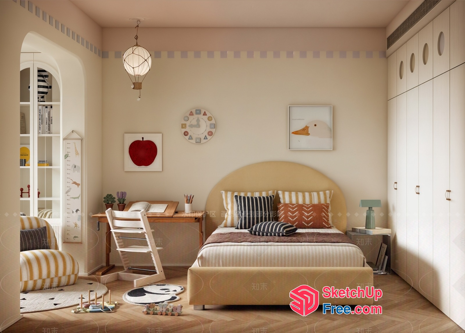 Modern Creamy Style Bedroom With Vintage Accents 3D SketchUp File