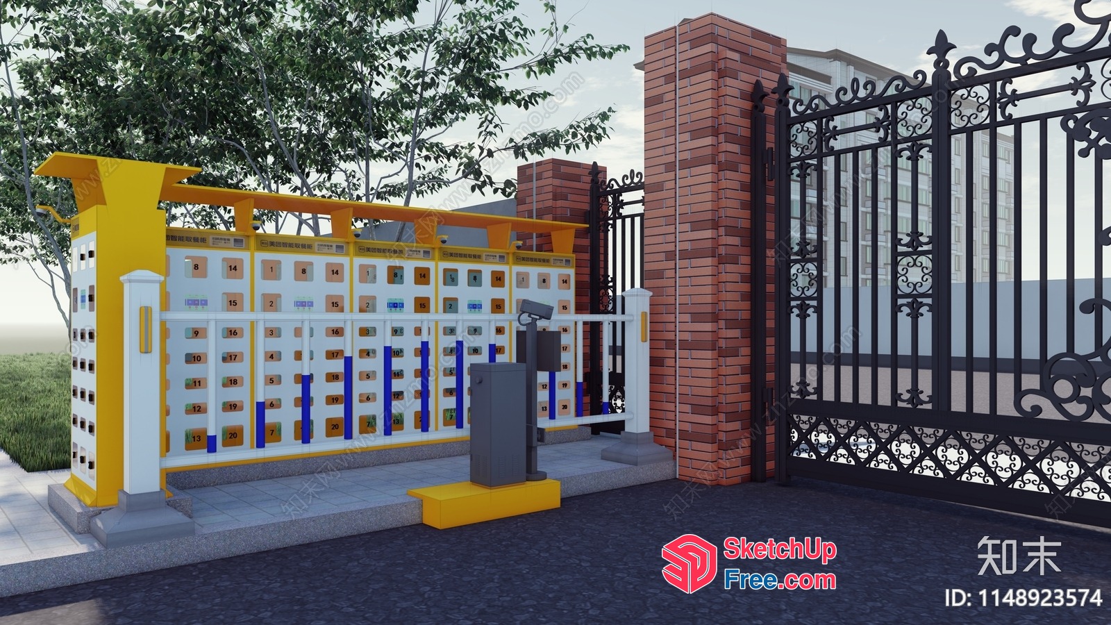 Residential Building Entrance With Mailboxes And Gate 3D SketchUp File