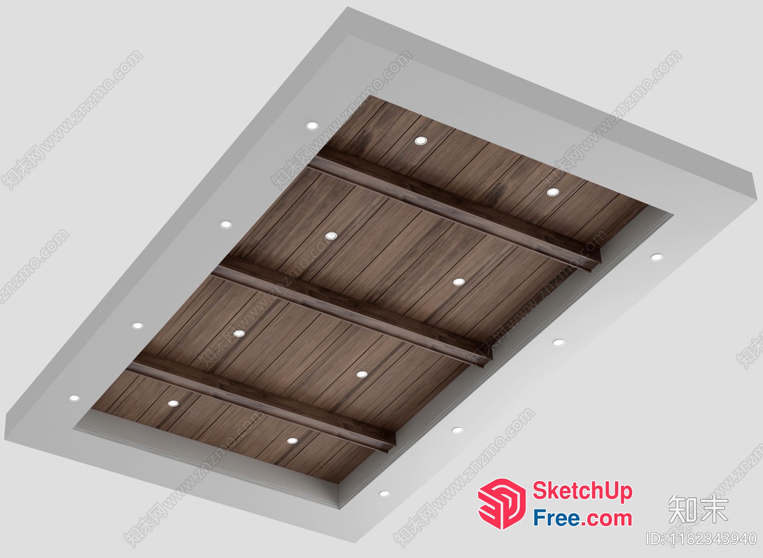 Wooden Ceiling With White Frame And Recessed Lighting 3D SketchUp File