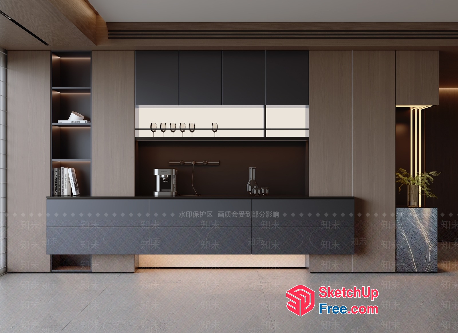 Modern Kitchen With Sleek Cabinets And Wine Rack 3D SketchUp File