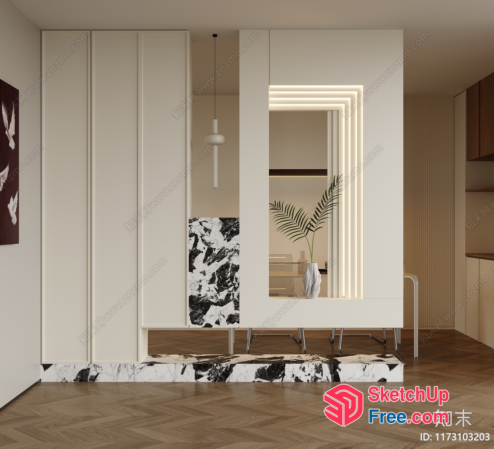 Modern Interior Design With Marble Accents And White Furniture 3D SketchUp File