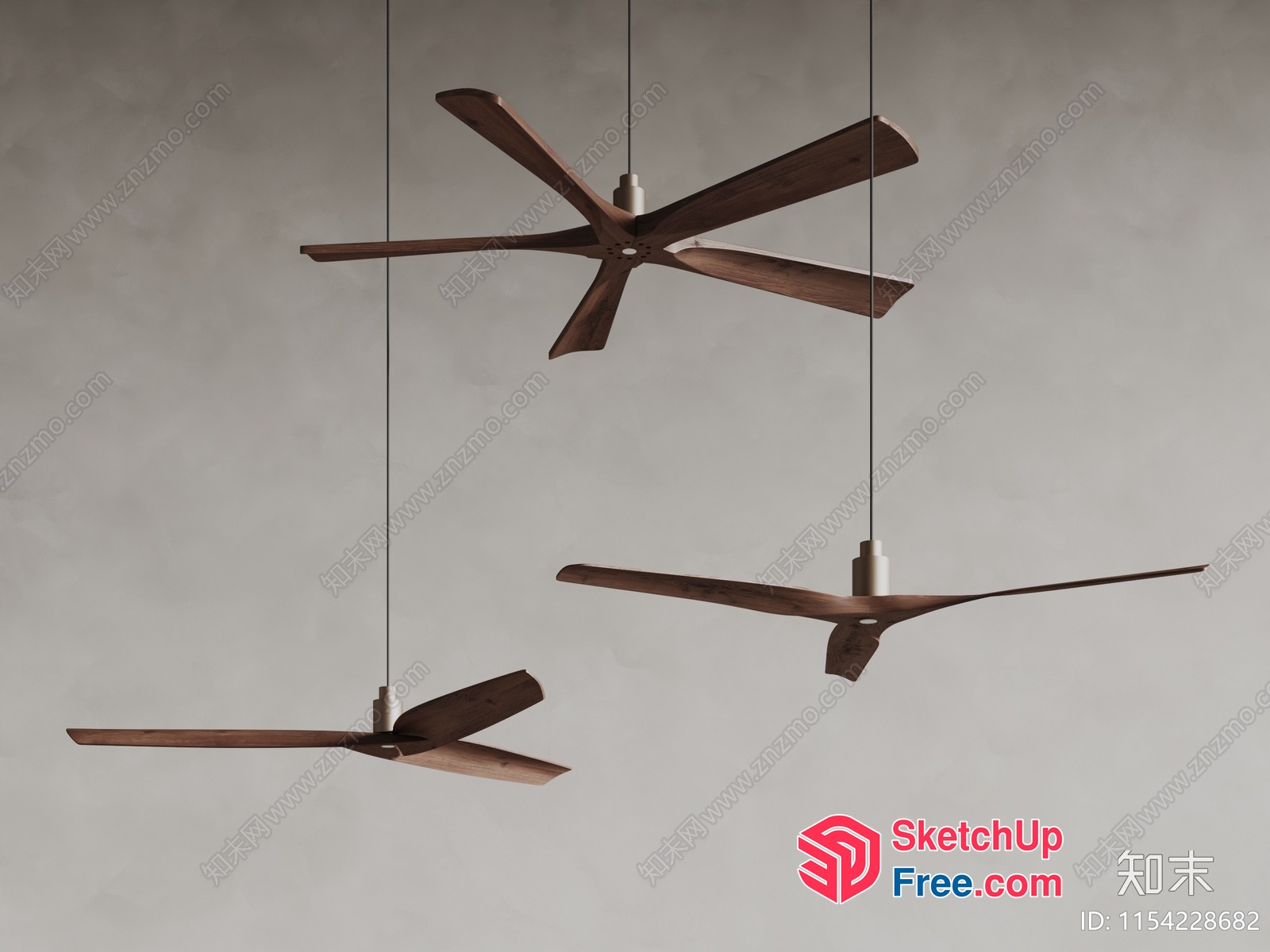 Modern Ceiling Fans In A Trio Arrangement 3D SketchUp File
