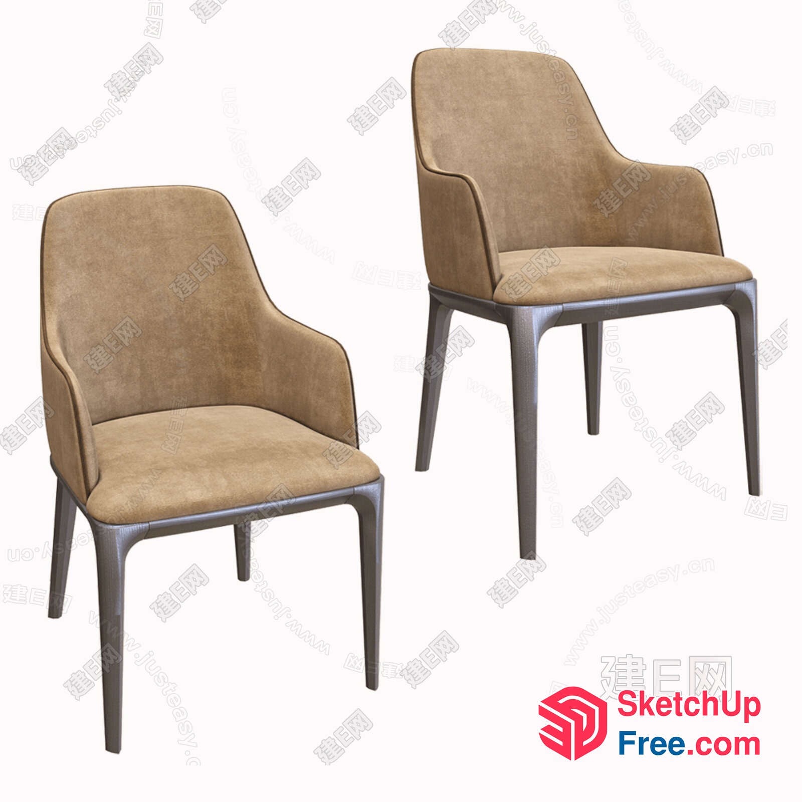 Elegant Modern Tan Velvet Chairs 3D SketchUp File