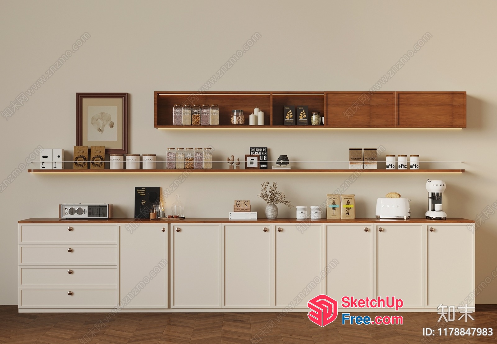 Modern Kitchen Decor With White Cabinets And Wooden Countertops 3D SketchUp File