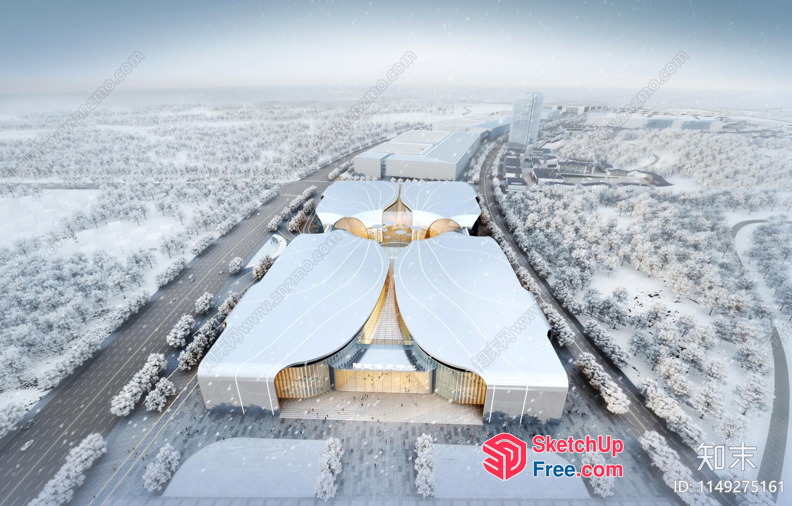 Snowy Modern Commercial Street Cladding 3D SketchUp File