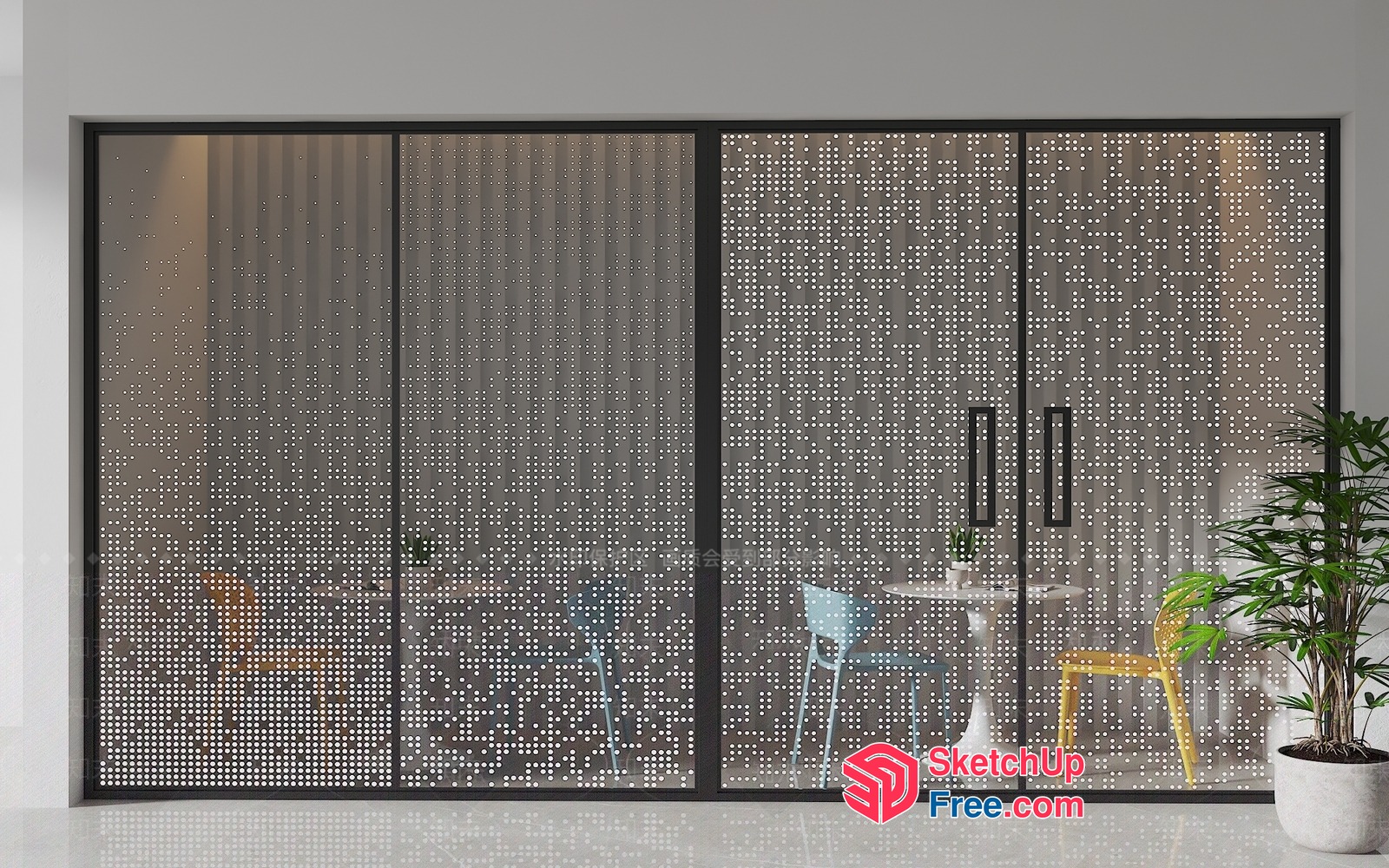 Modern Glass Curtain Wall With Dotted Pattern 3D SketchUp File