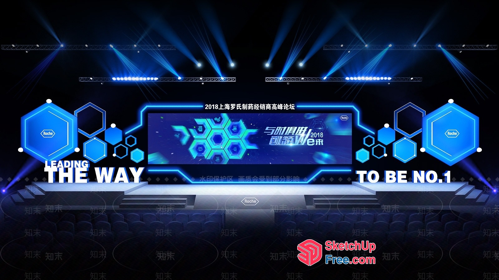Stage Design With Blue And White Lighting 3D SketchUp File