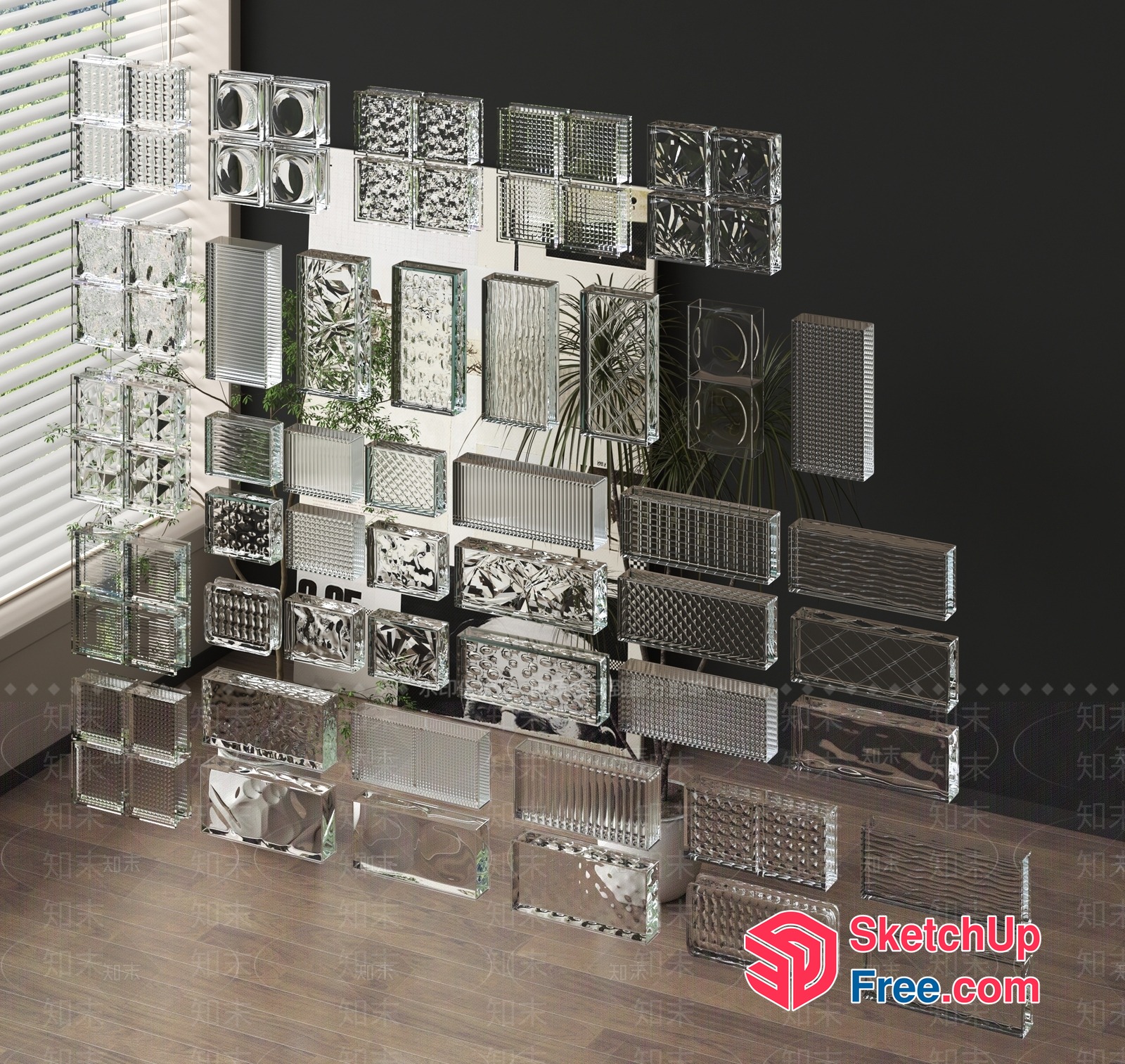 Glass Brick Decorative Wall 3D SketchUp File