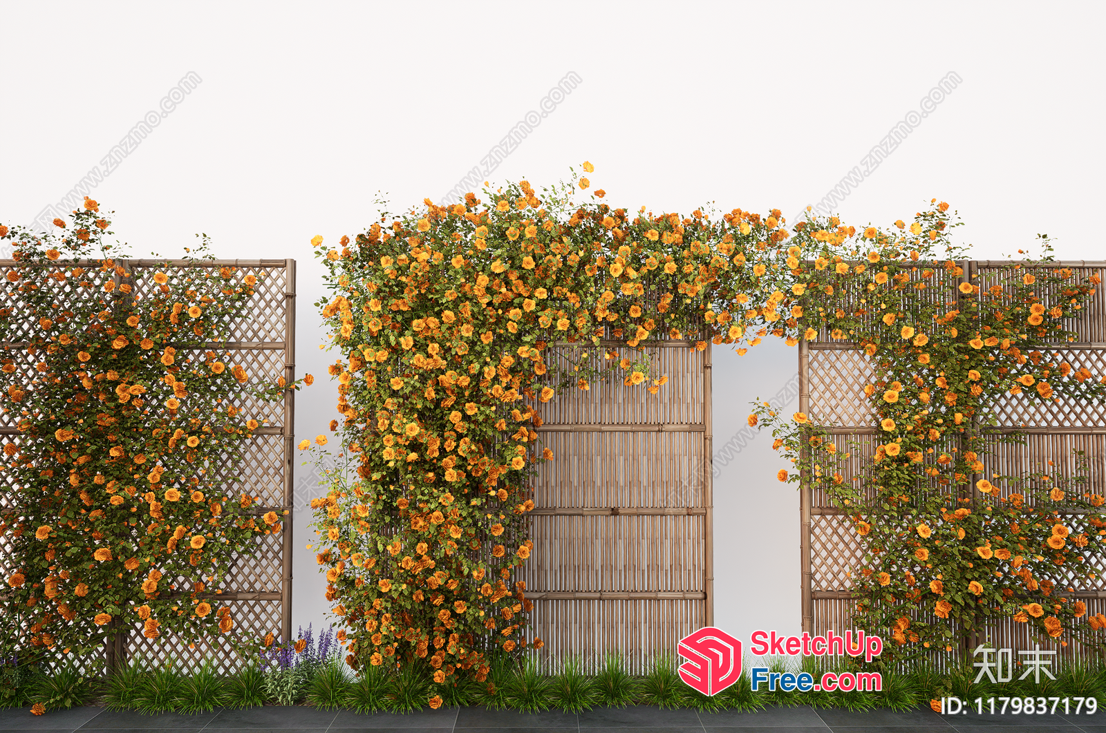 Elegant Garden Wall With Lattice And Orange Flowers 3D SketchUp File