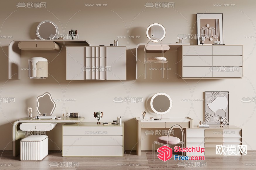 Modern Minimalist White Vanity Dressing Table Set 3D SketchUp File