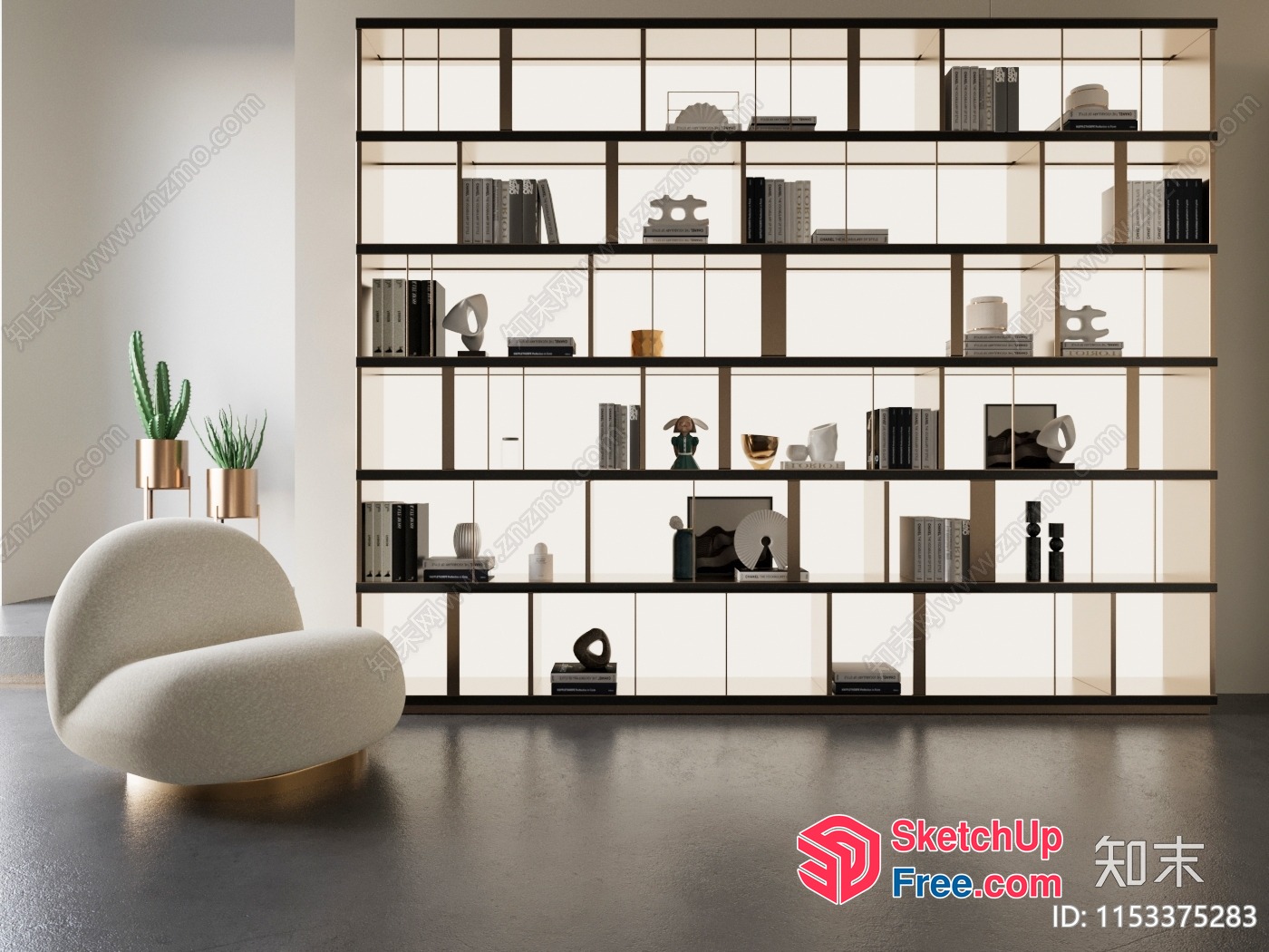Minimalist Japanese Style Decorative Shelf Unit 3D SketchUp File