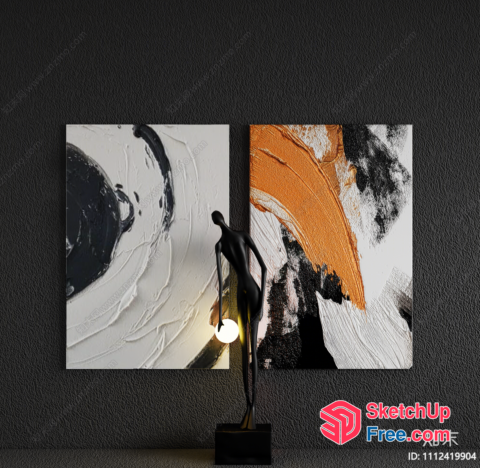Modern Artwork With Abstract Design And Sculpture 3D SketchUp File