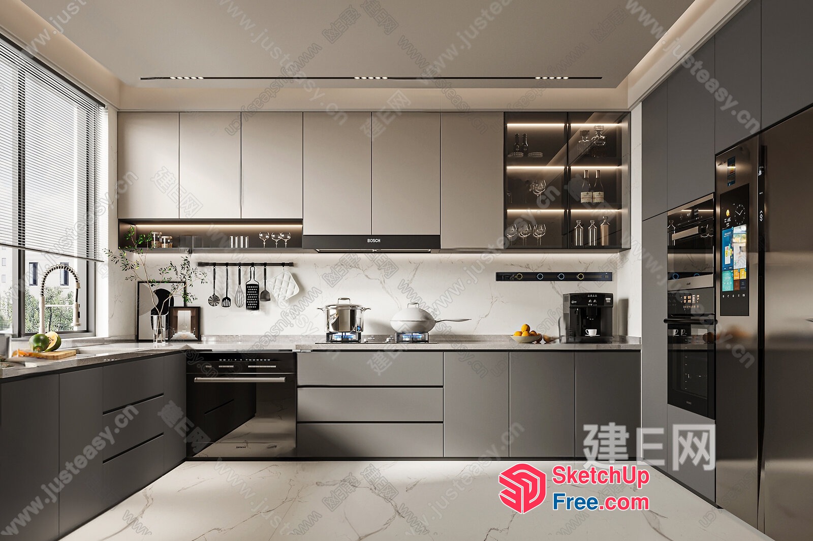 Sleek Modern Kitchen With Stainless Steel Appliances 3D SketchUp File