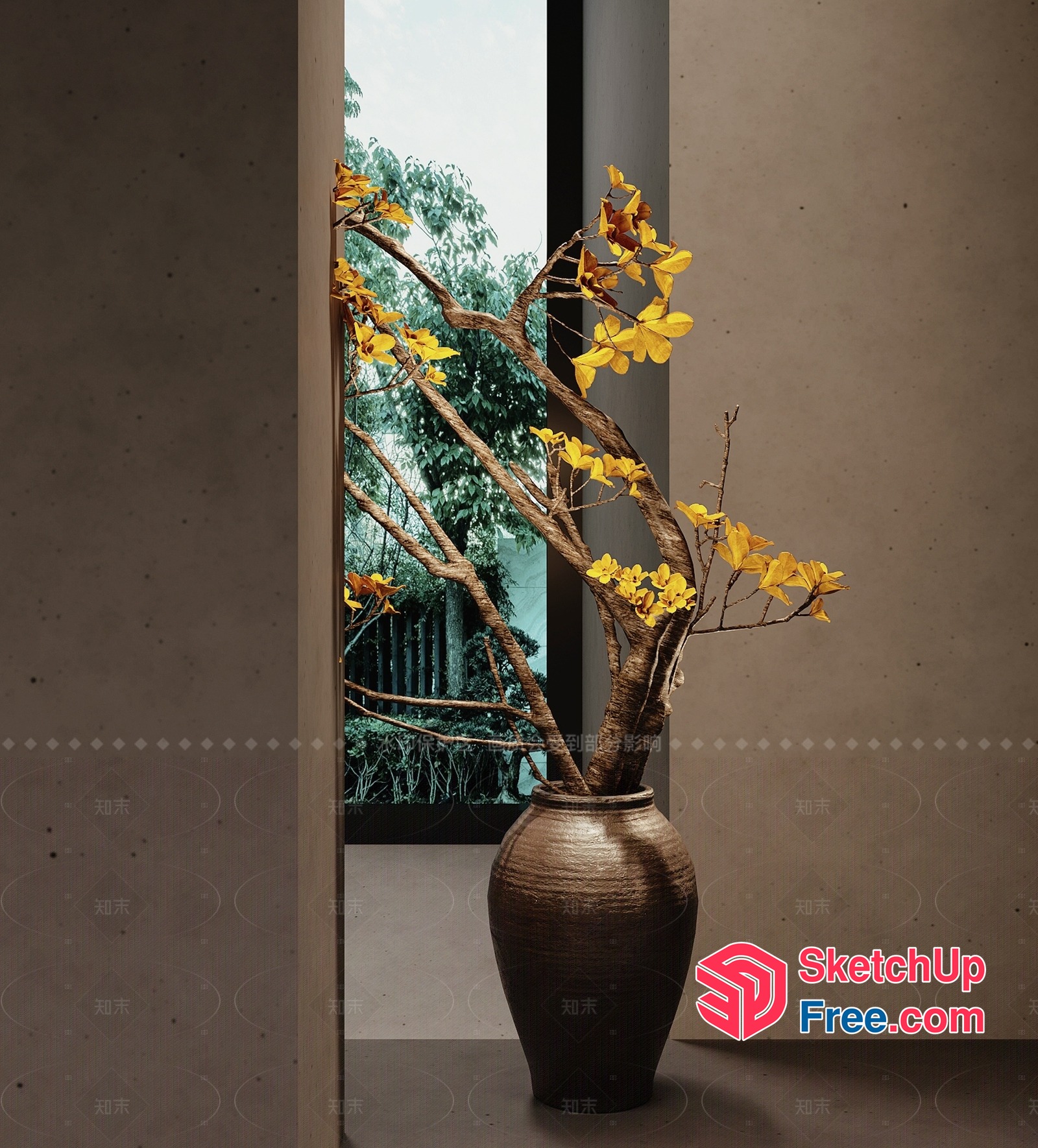 Modern Japanese-Style Interior Decor With Natural Elements 3D SketchUp File