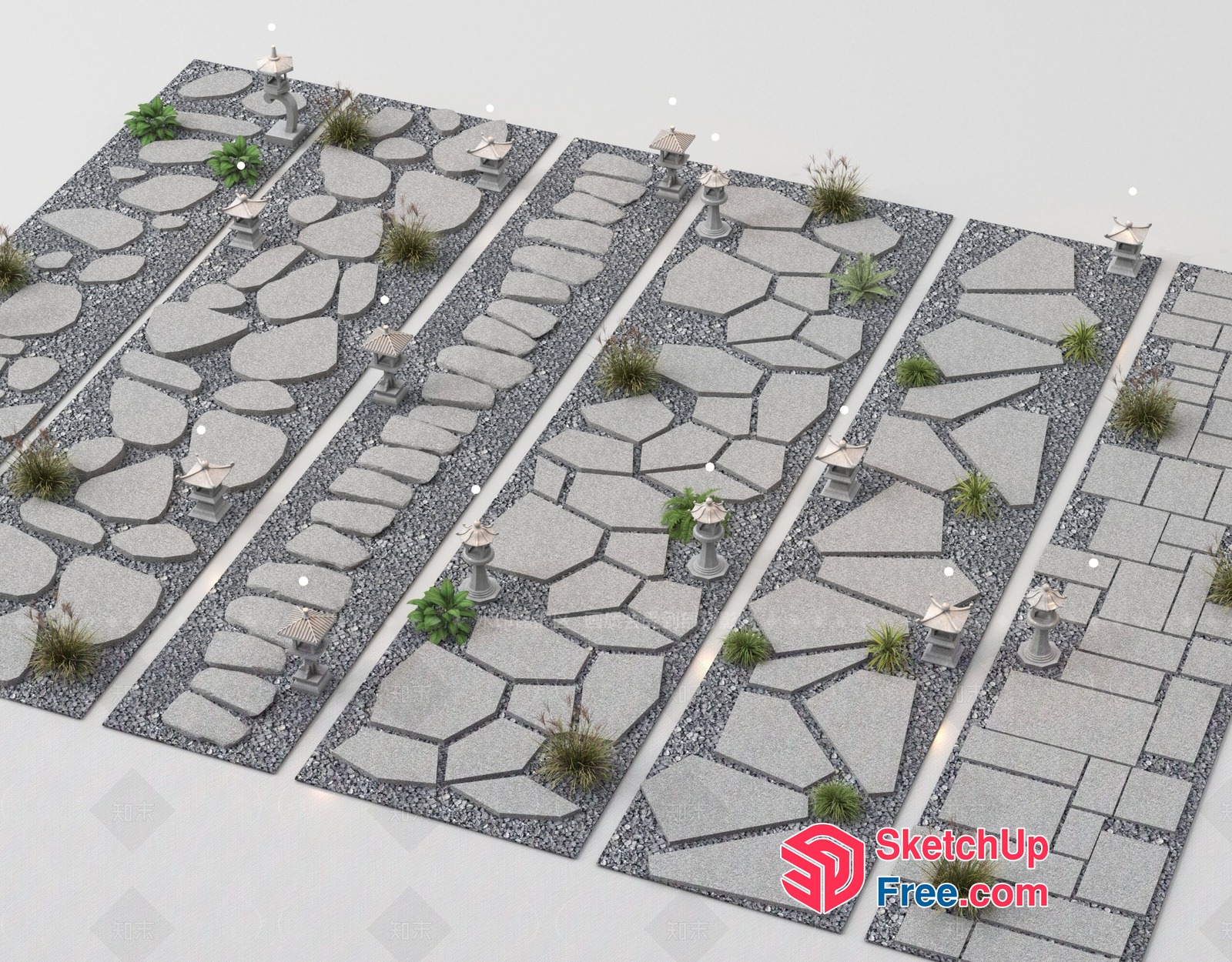 Modern Japanese Garden Pathway Design 3D SketchUp File