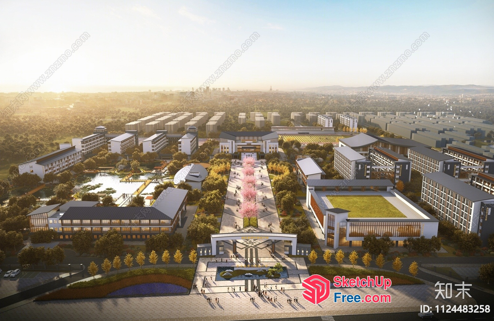 Aerial View Of A Modern City With Buildings And Green Spaces 3D SketchUp File