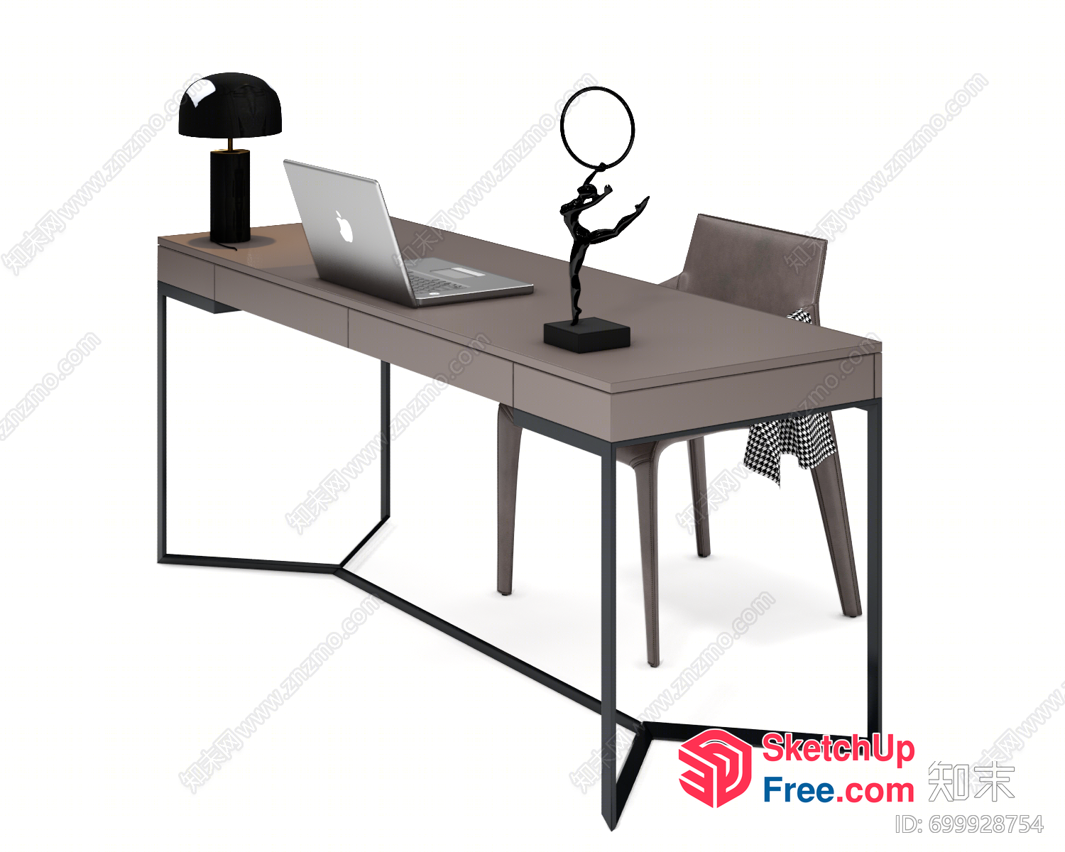Modern Minimalist Office Desk With Sleek Black Metal Legs 3D SketchUp File