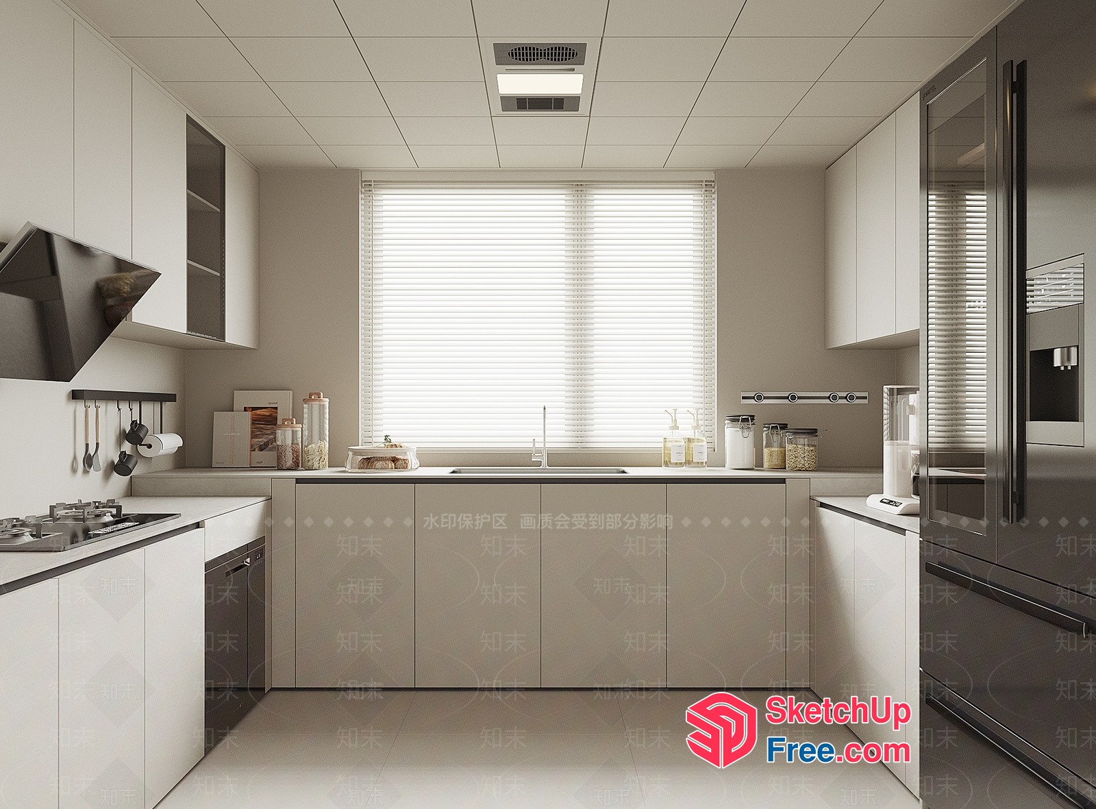 Modern Minimalist White Kitchen With Sleek Appliances 3D SketchUp File