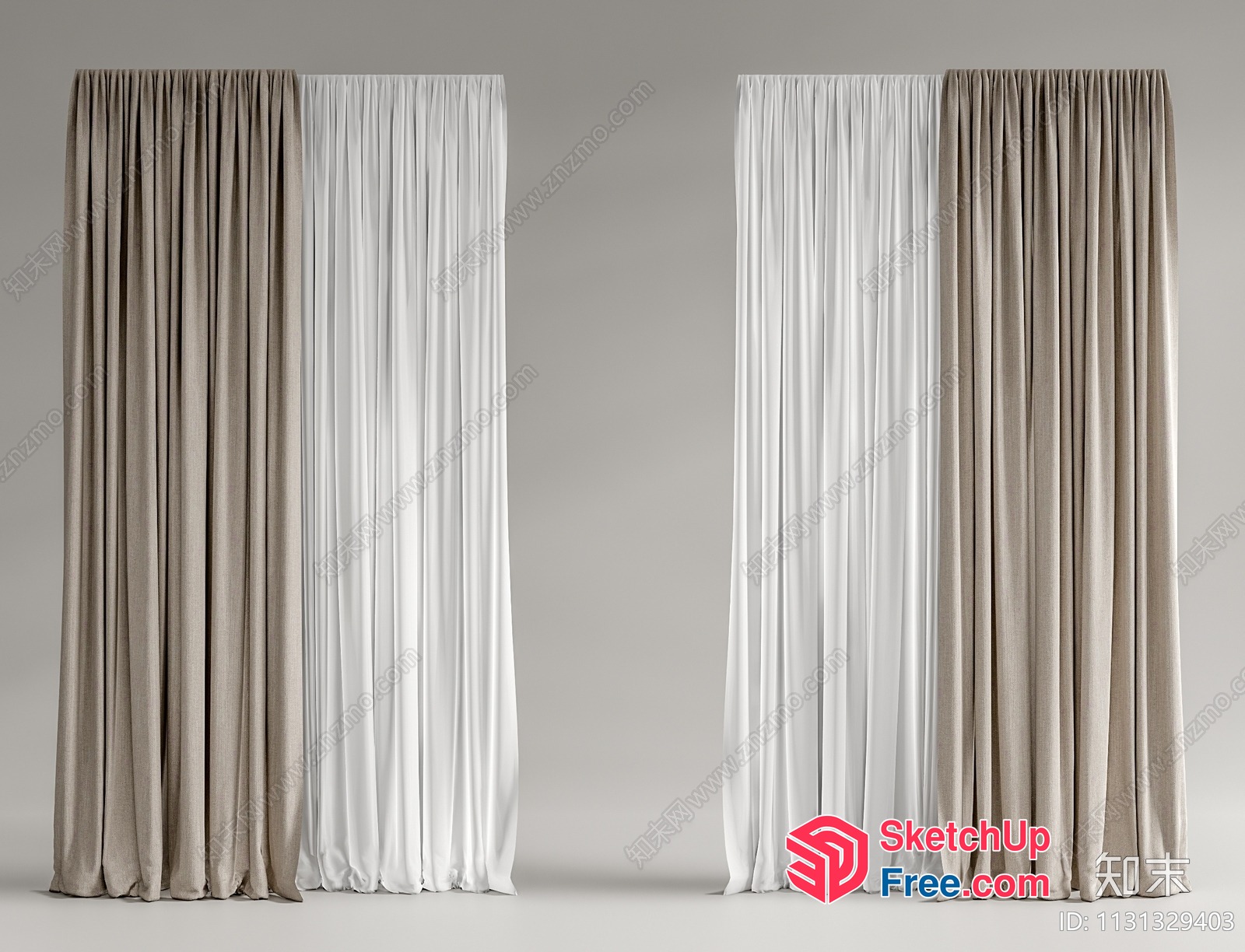 White And Brown Curtain Interior Decor 3D SketchUp File