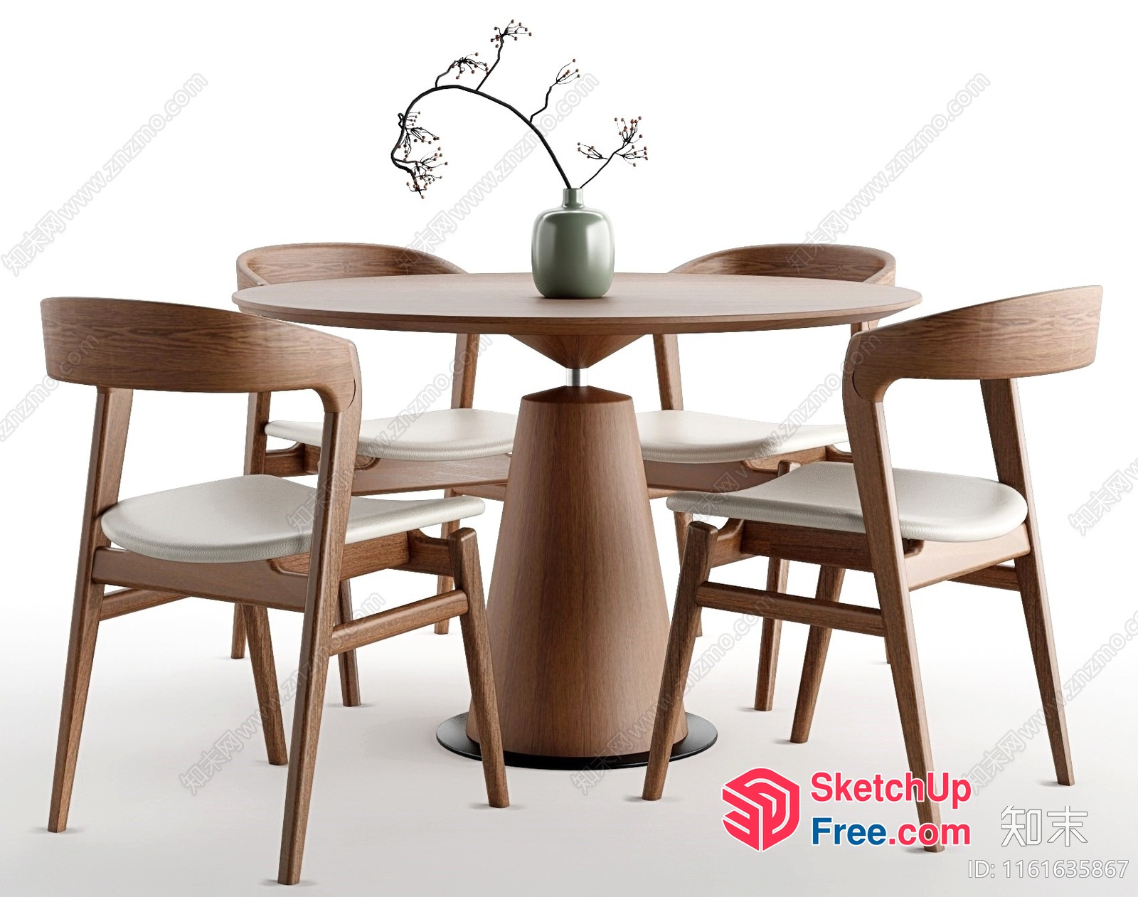 Modern Wooden Dining Table Set With Chairs 3D SketchUp File