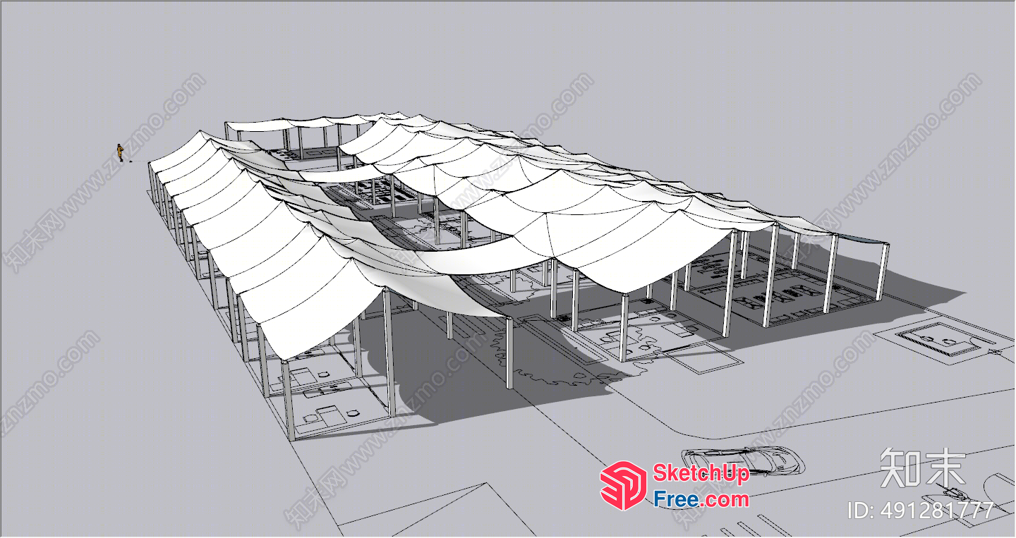 3D Design Of A Commercial Street With Multiple Buildings 3D SketchUp File
