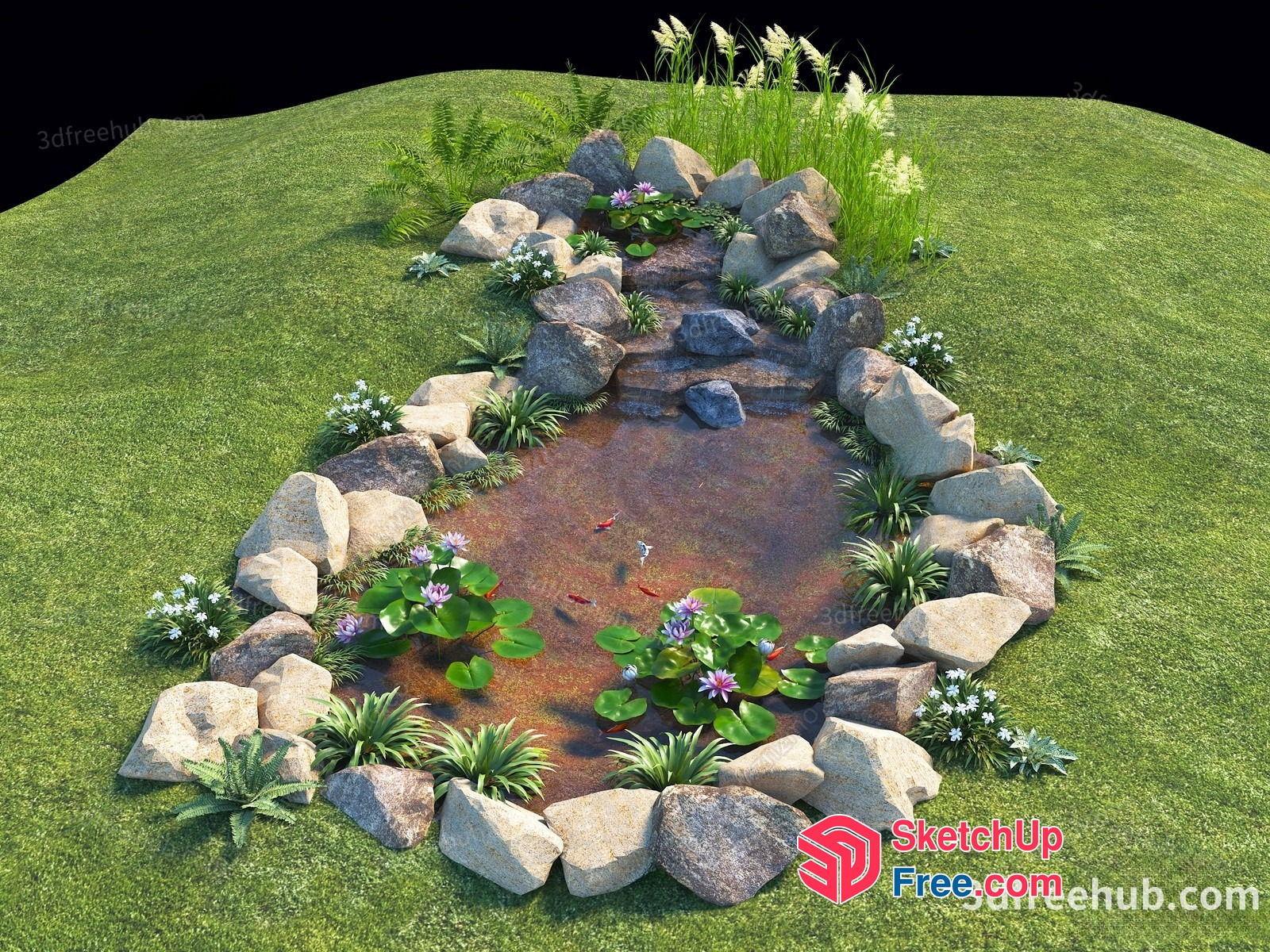 Serene Pond Scene With Lush Greenery 3D SketchUp File