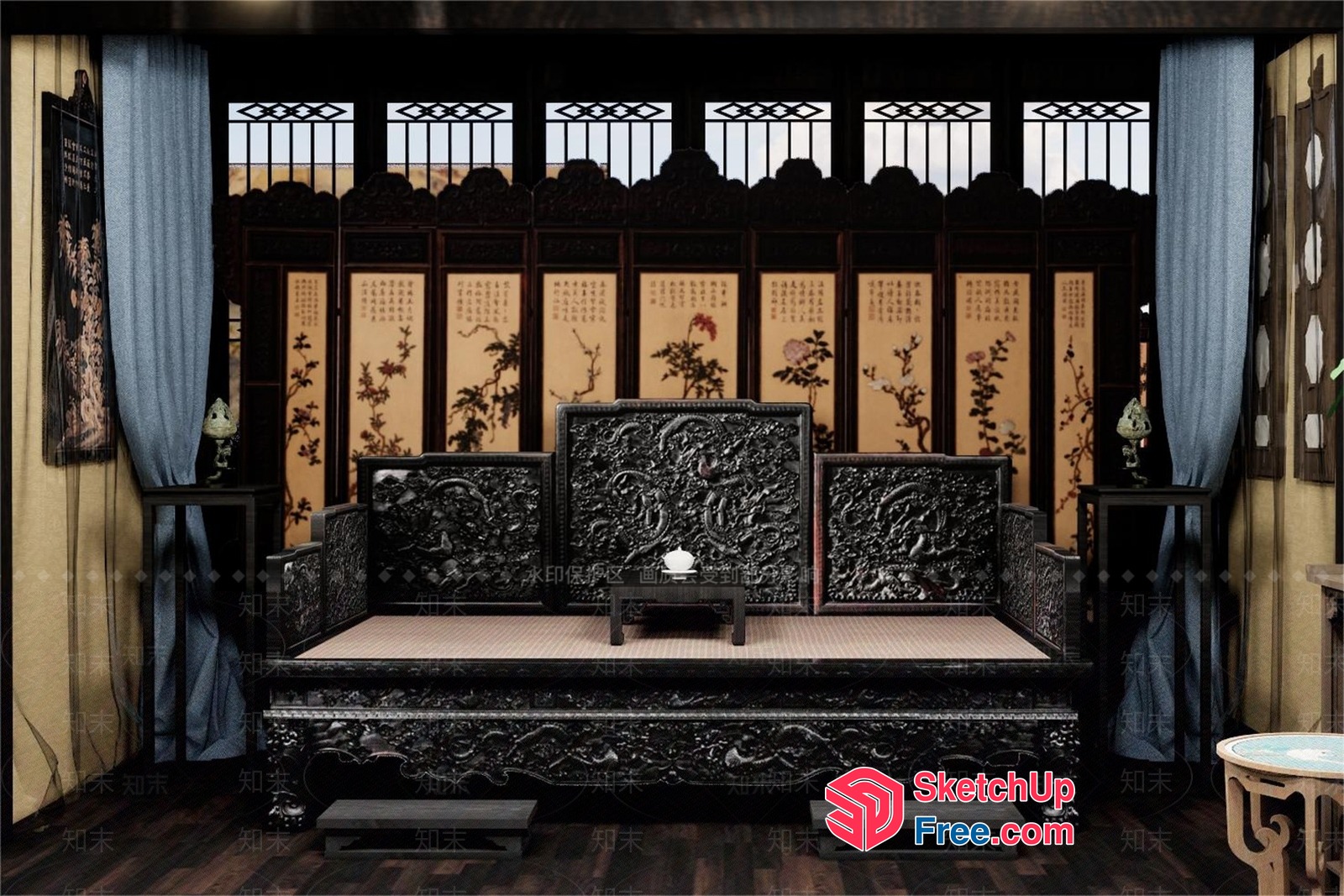 Traditional Asian-Inspired Decorative Furniture Set 3D SketchUp File