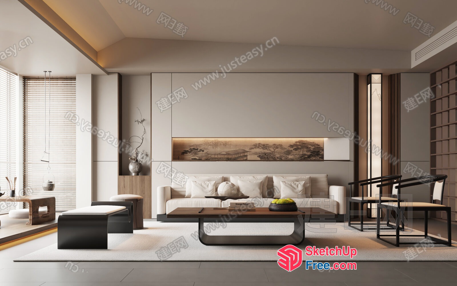 Modern Living Room With Neutral Tones And Natural Light 3D SketchUp File