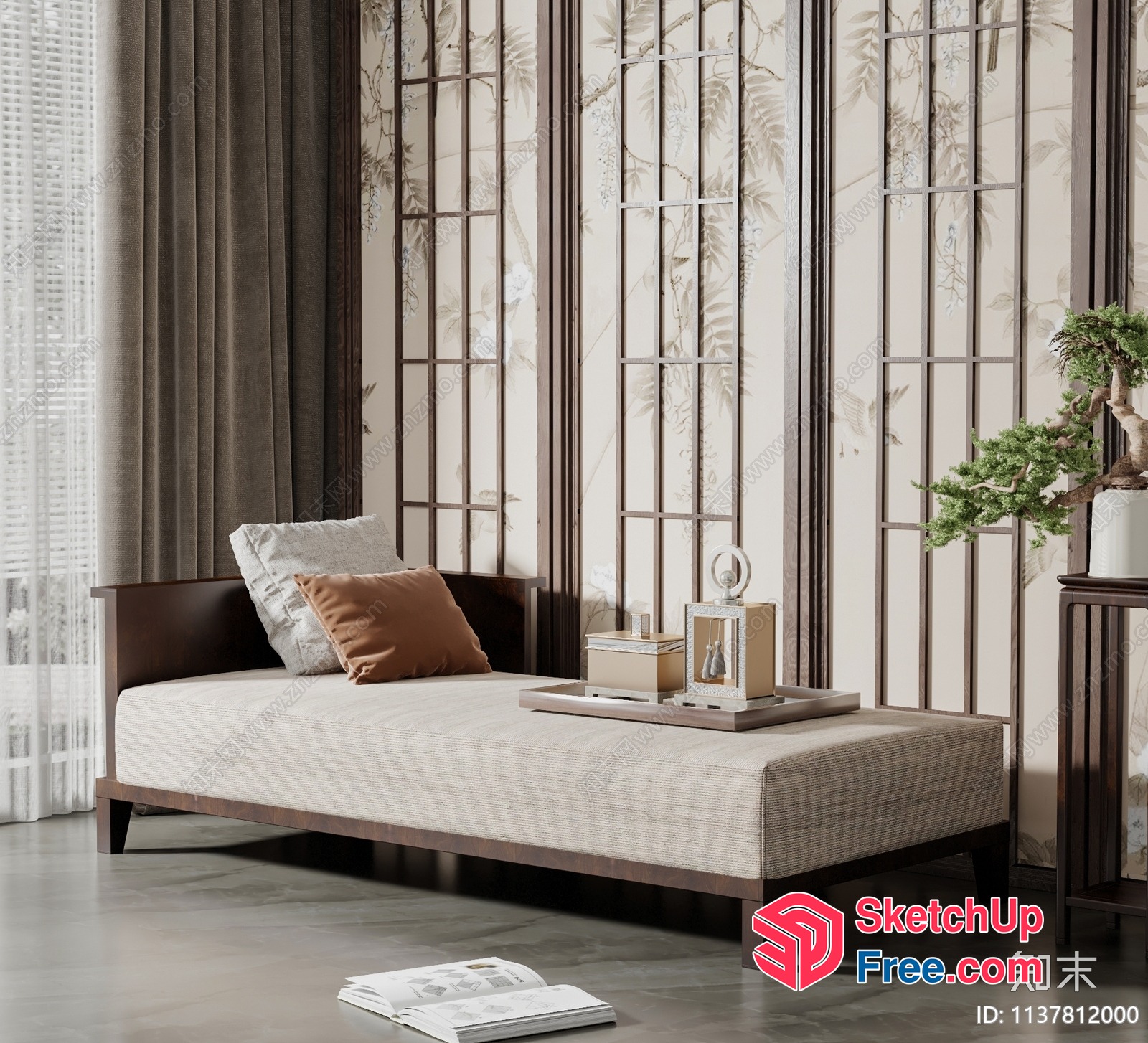Elegant Japanese-Inspired Living Room Interior 3D SketchUp File