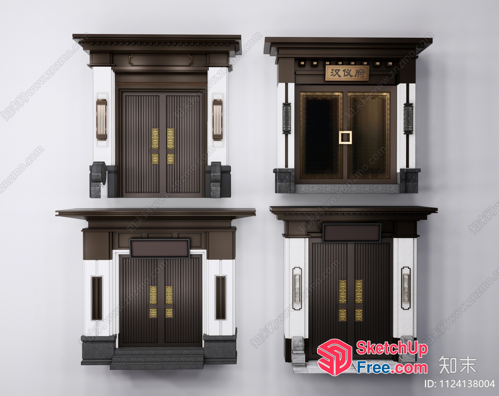 Traditional Asian-Style Double Door Entryway 3D SketchUp File