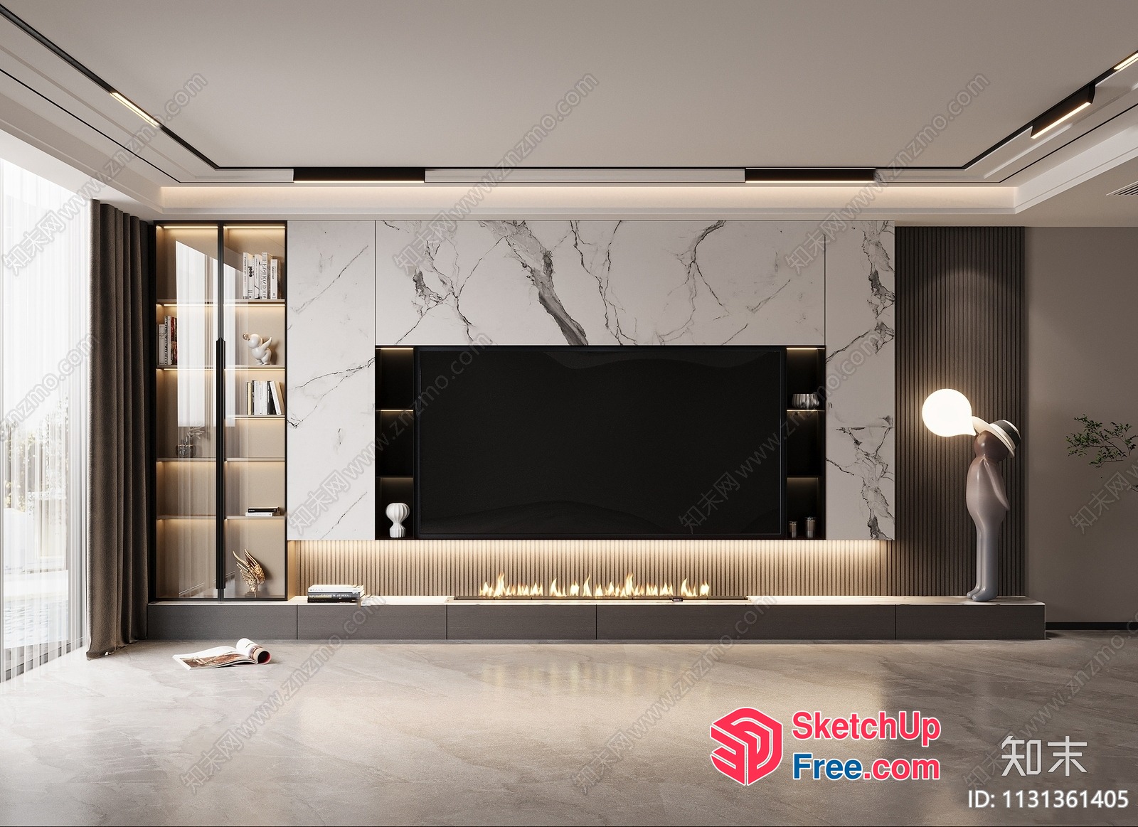 Modern Minimalist Living Room With Fireplace And Tv 3D SketchUp File