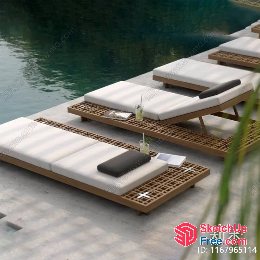 Sun Loungers By The Poolside 3D SketchUp File