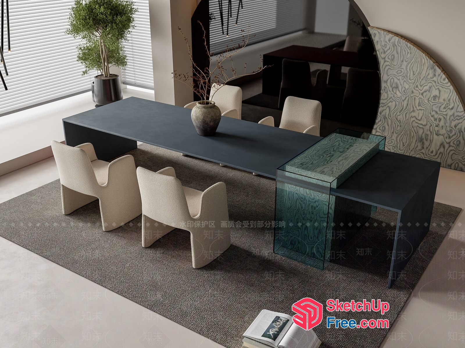 Modern Minimalist Dining Room With Glass And Black Tables 3D SketchUp File