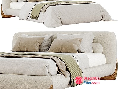 Minimalist Style Bed With Pillows And Blankets 3D SketchUp File