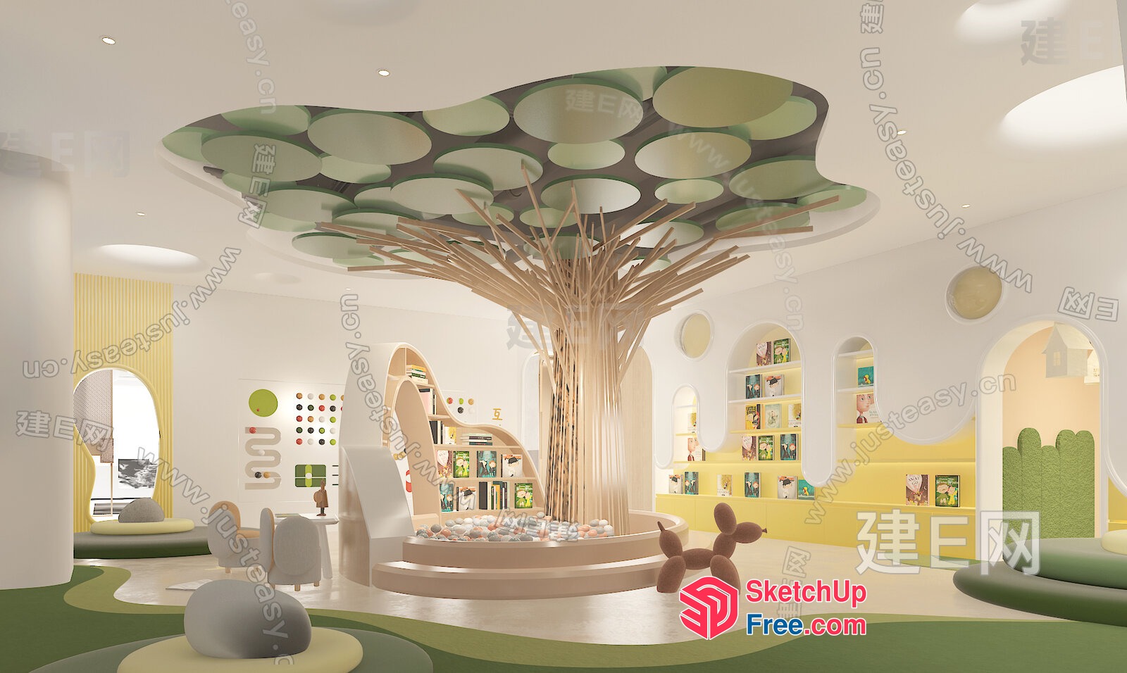 Modern Children'S Playroom With Unique Tree-Shaped Structure 3D SketchUp File