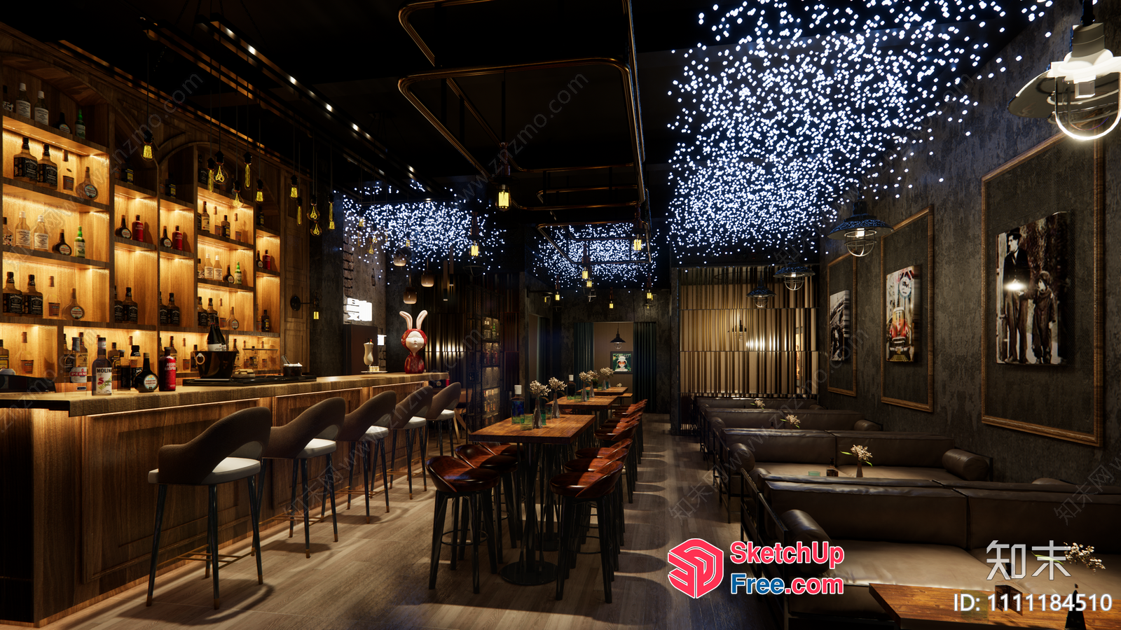 Modern Bar With Stylish Lighting And Comfortable Seating 3D SketchUp File