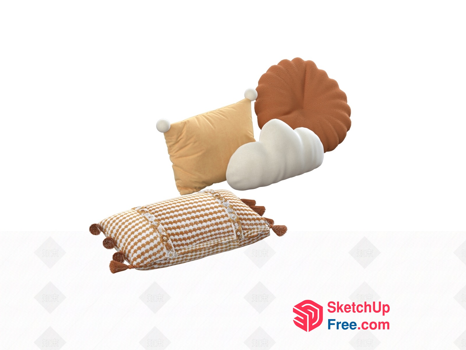 Decorative Pillows With Tassels And Pom Poms 3D SketchUp File