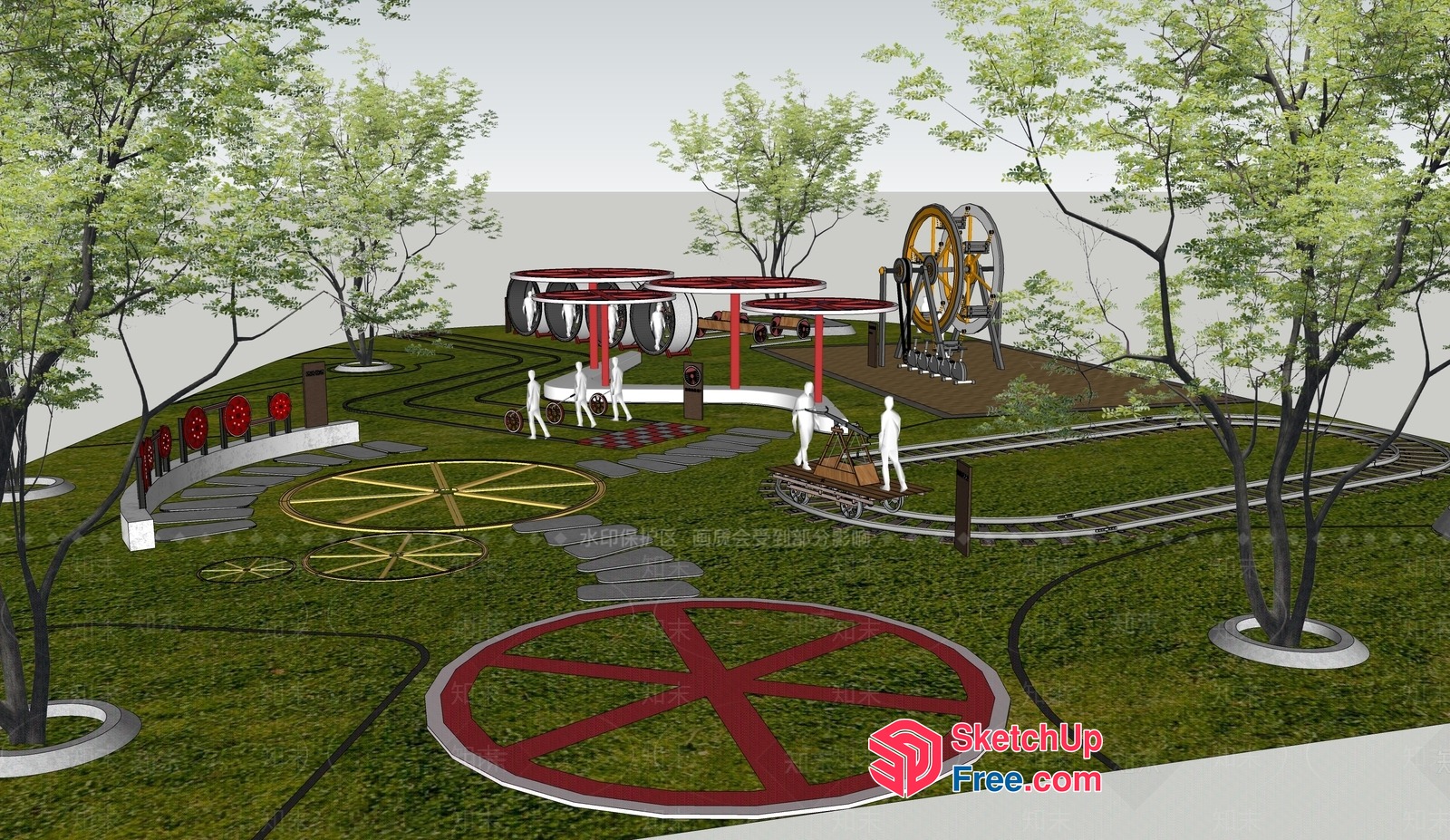Industrial Park Design With Unique Railing And Stair Elements 3D SketchUp File