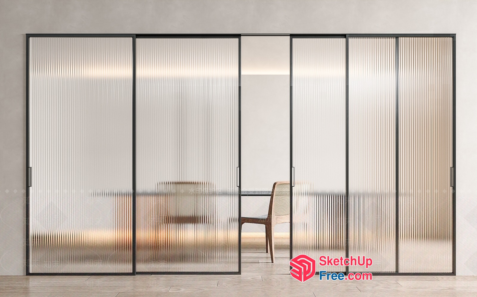 Modern Sliding Door System With Glass Panels 3D SketchUp File