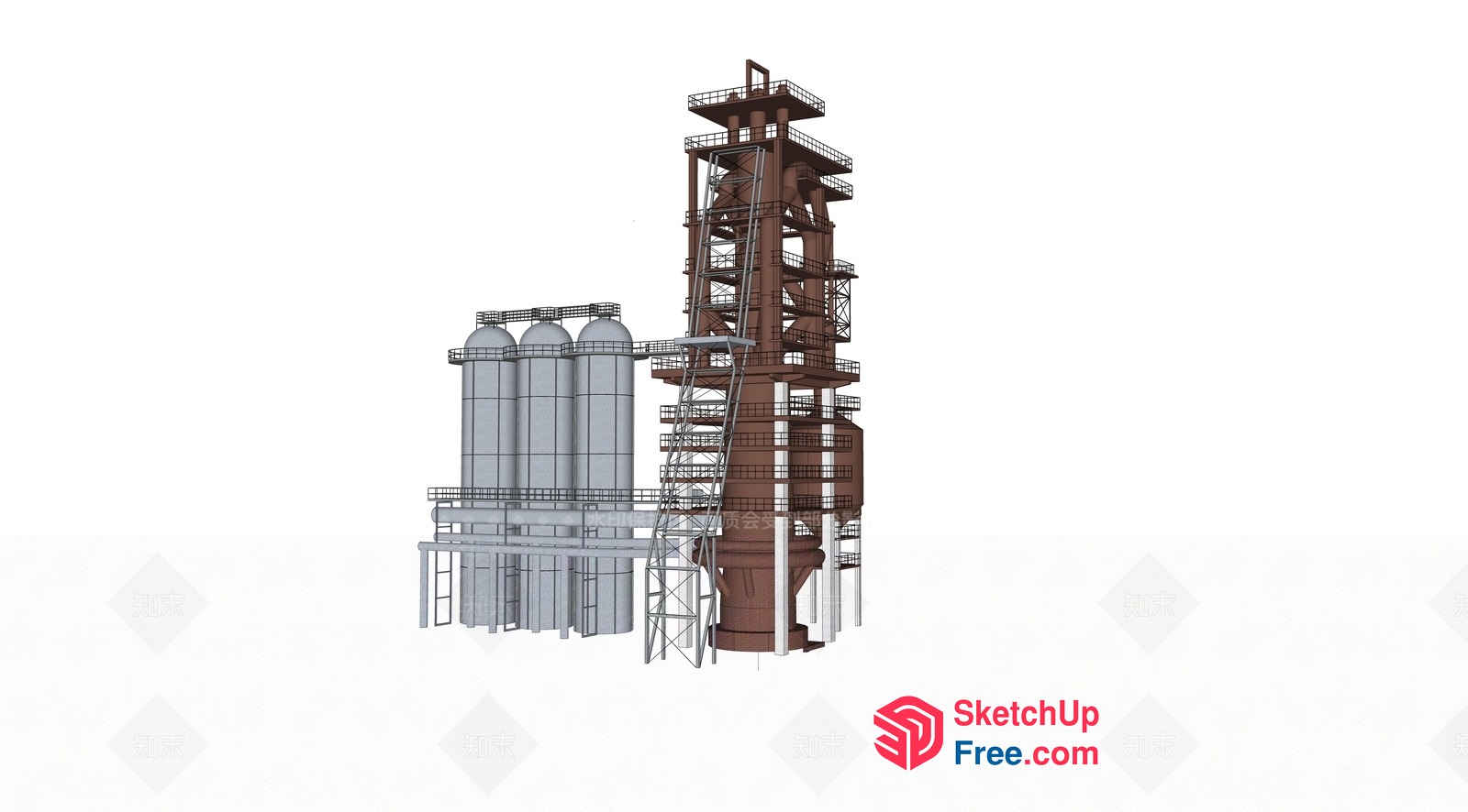 Industrial Complex With Silos And Staircase 3D SketchUp File