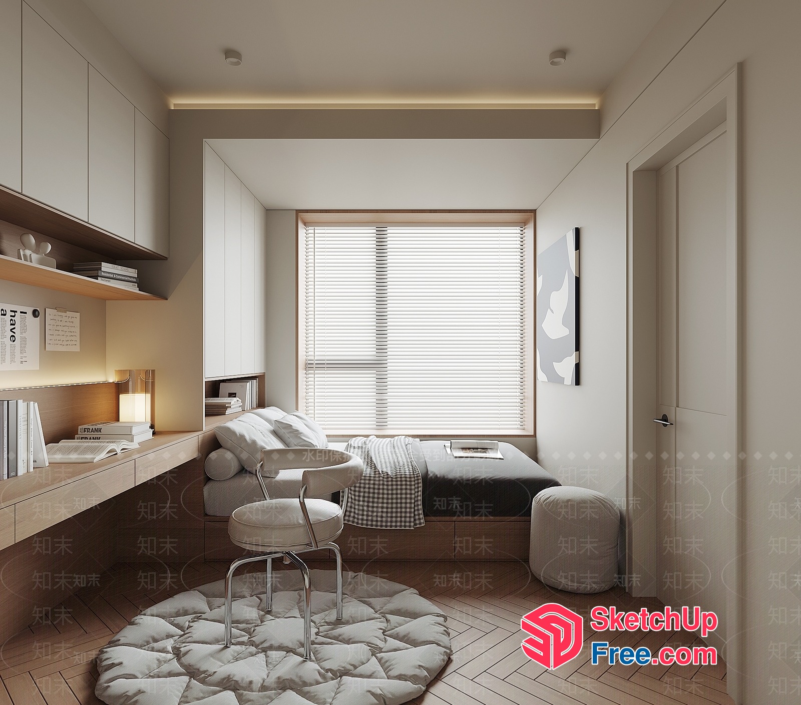 Cozy Minimalist Bedroom Interior 3D SketchUp File