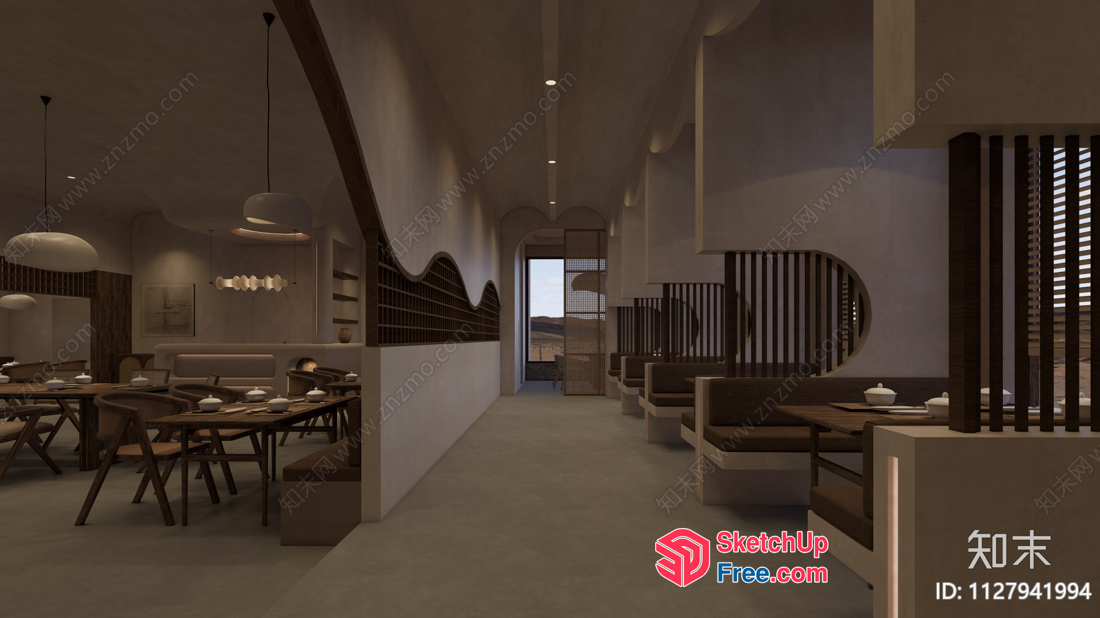 Elegant And Modern Dining Room With Curved Lines 3D SketchUp File