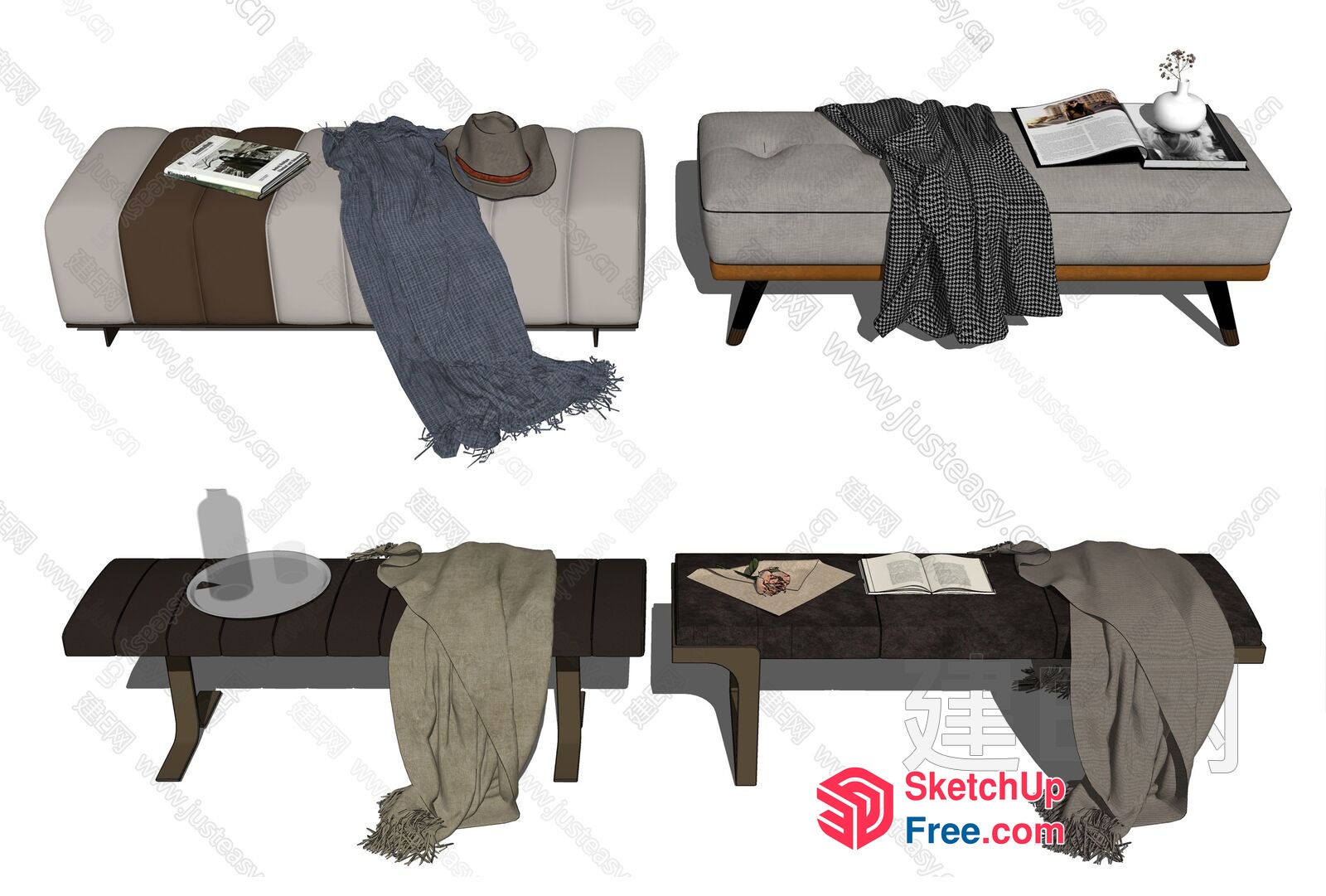 Stylish Bench With Decorative Accessories 3D SketchUp File