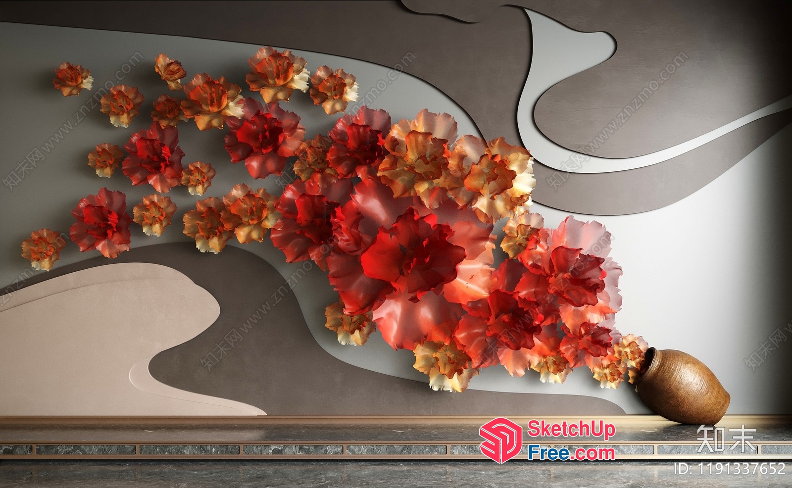 Elegant And Modern Decorative Flowers On The Wall 3D SketchUp File