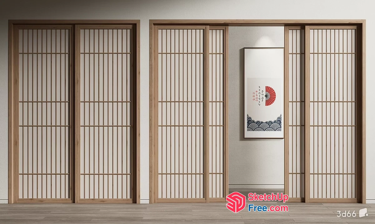 Japanese Style Sliding Doors With Traditional Wood And Paper Design 3D SketchUp File